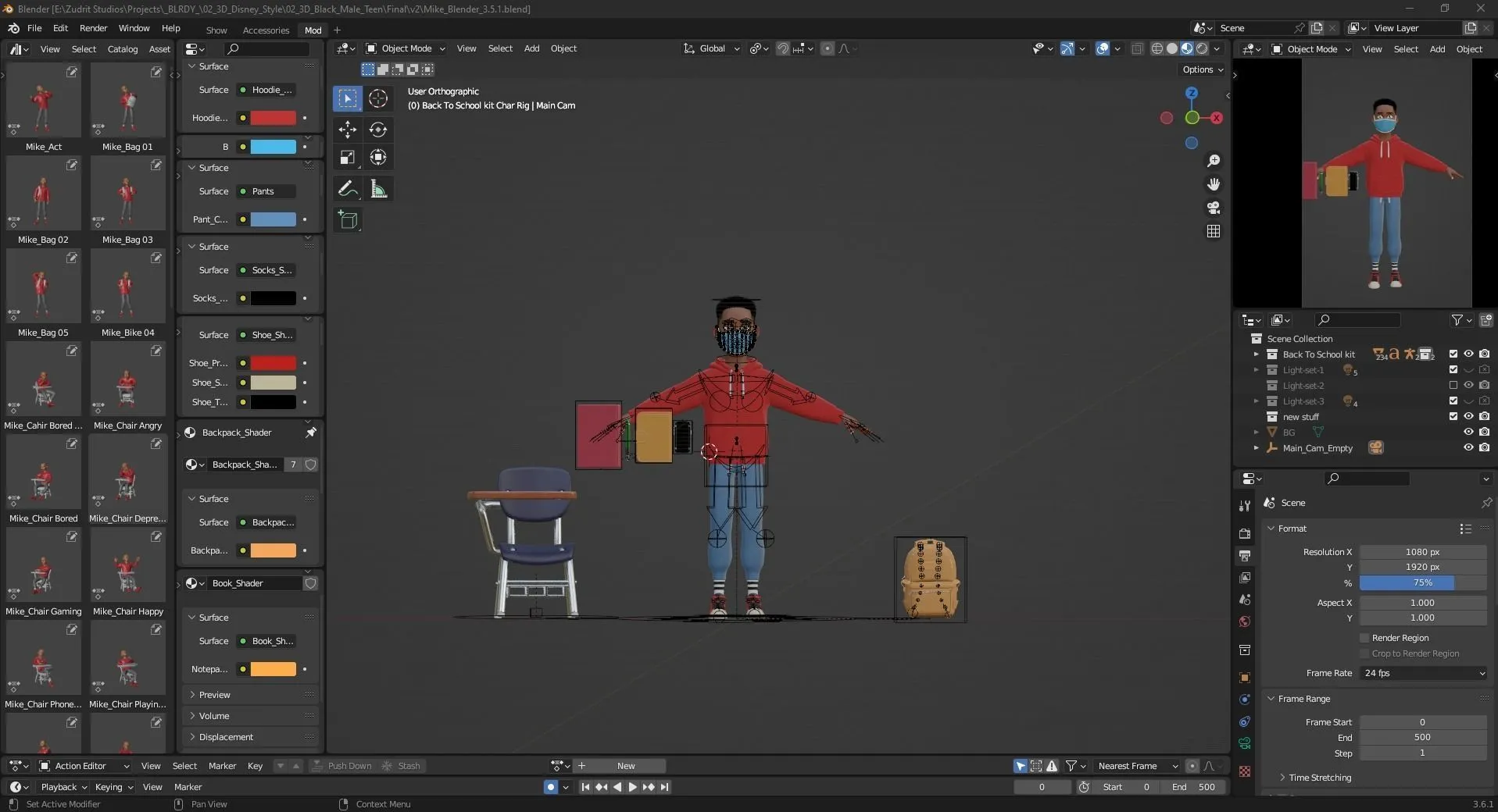 Fully rigged stylized black man teen character 3D character in Blender with rig controls